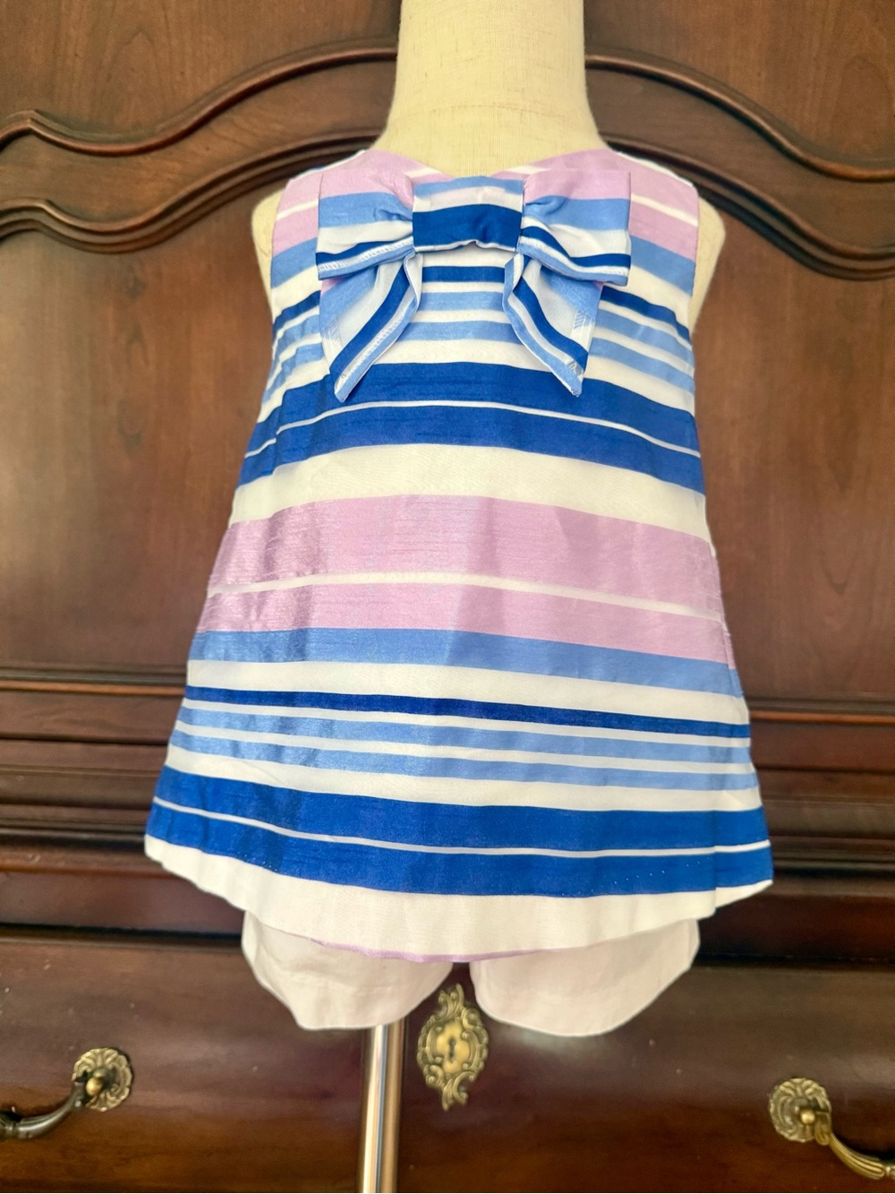 Janie and Jack Girls 2T Striped Bow Tunic Top Shorts 2 Piece Set